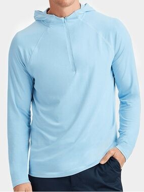 G/FORE Baja Blue Luxe Quarter-Zip Midlayer Hoodie Light Golf Sweatshirt